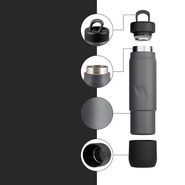 The Flask – 10oz Bottle with Removable Shot Glass-Grey - Image 2